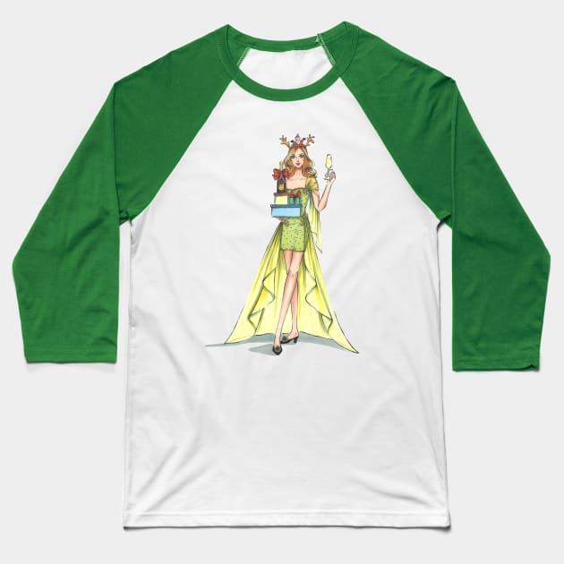 Fashion Illustration for Christmas 3 Baseball T-Shirt by Ji Illustrator